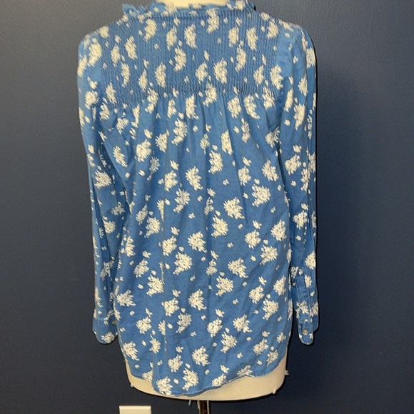 J Crew Floral Print Popover Chambray Blouse Top 4 - Picture 2 of 3